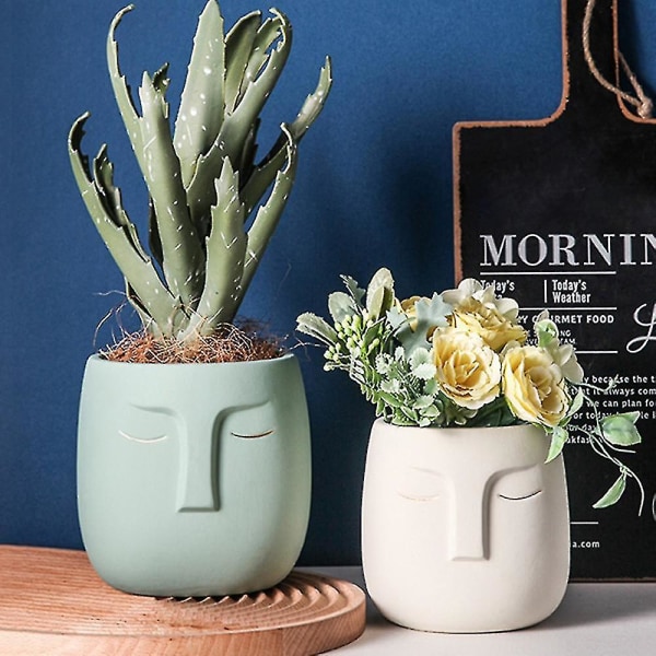 Keramisk ansigtshoved urtepotte Vase Kaktusplante Potte Desktop Ornamenter Abstrakt karakter blomst