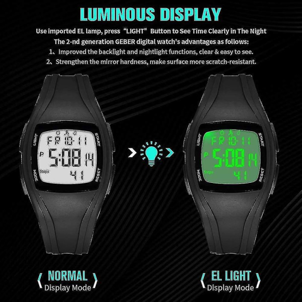Lue digitaalinen watch askelmittarilla. 3D askelmittari ulkona digitaalinen urheilu