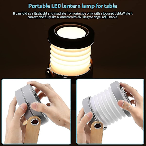 Foldbar nattlys med uttrekkbar LED-berøringslampe, sammenleggbar teleskopisk nattlyslommelykt, bordlampe, flere farger tilgjengelig Grey