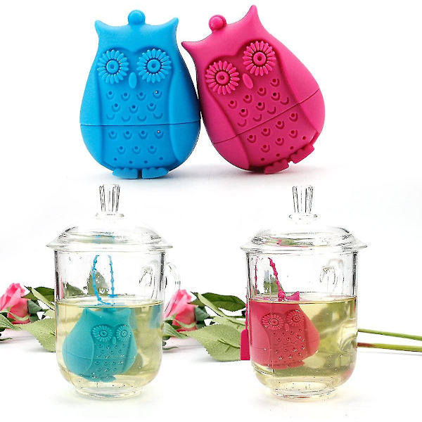 Uggla Teboll Infuser Silkon Tepåse Filter (blå+varmrosa)(2st)