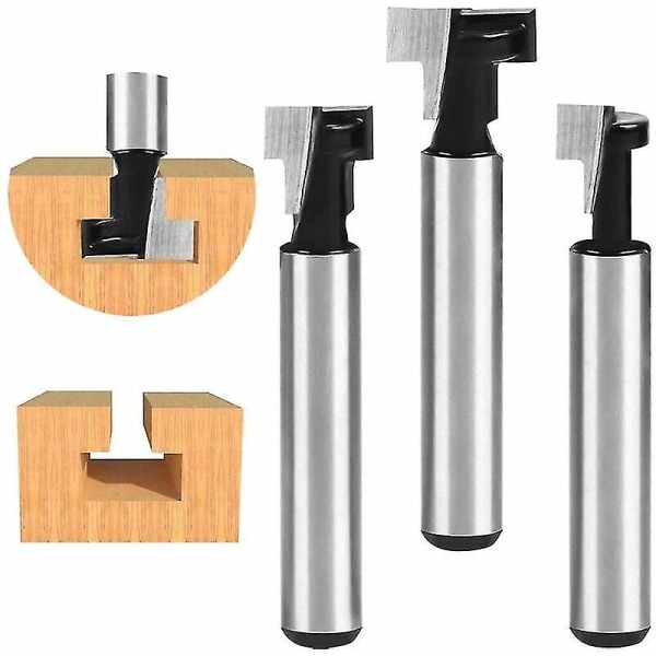 T-spor Fræser, T-spor Fræser Bits, 3 stk. (8/9,5/12,7 mm) Skaftfræser med Bladfræser