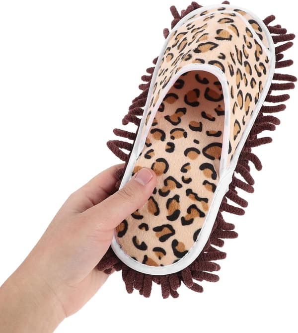 Åben-tå Chenille Moppe Hjemmesko til Voksne, Leopardprint Arbejdsbesparende Gulvrengøringssko