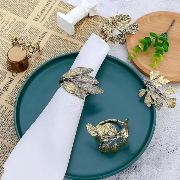 Vintage Leaf -lautasliinasormukset set, jossa on 8 syksyn talviloman illallisjuhlia