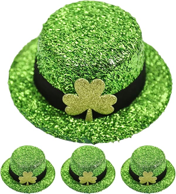 4 st Patrick's Day Hårklämmor med gröna minitopphattar – Shamrock Party Håraccessoarer