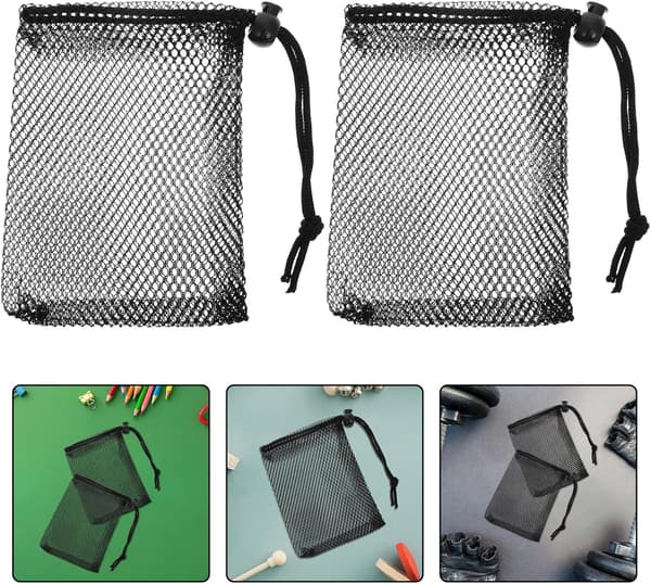10 stk. sorte netposer med snoretræk 10x15 cm multifunktionelle åndbare opbevaringsposer i polyester