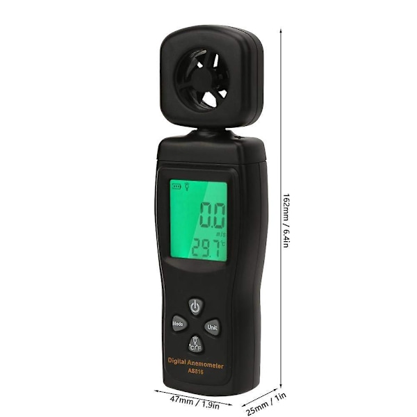 Anemometer Luftstrømsmåler, Mini Digital Anemometer 0,3-30m/s