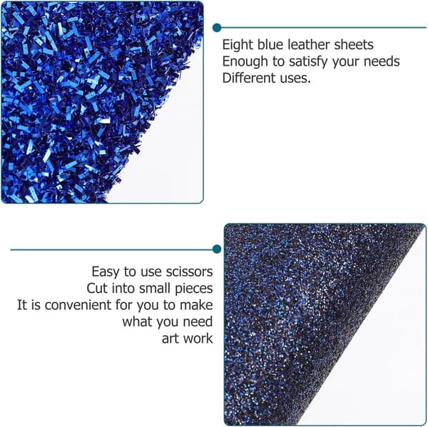8 stk. blå glitter PU-læderplader, syntetisk håndværksmateriale, DIY-tilbehør til smykker