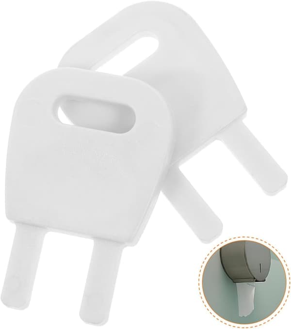 2 stk. hvide plastiknøgler til toiletpapirdispenser og papirhåndklædedispenser