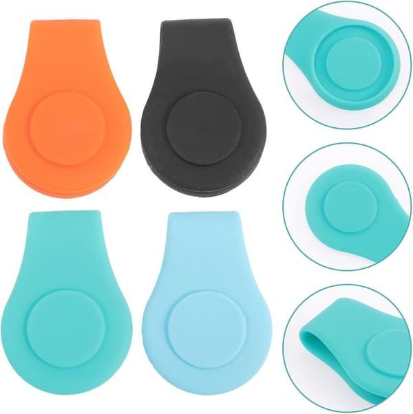 4 st silikon golfhattsklämmor med magnetiska små golfbollsmarkörer i grönt, svart, orange, blått