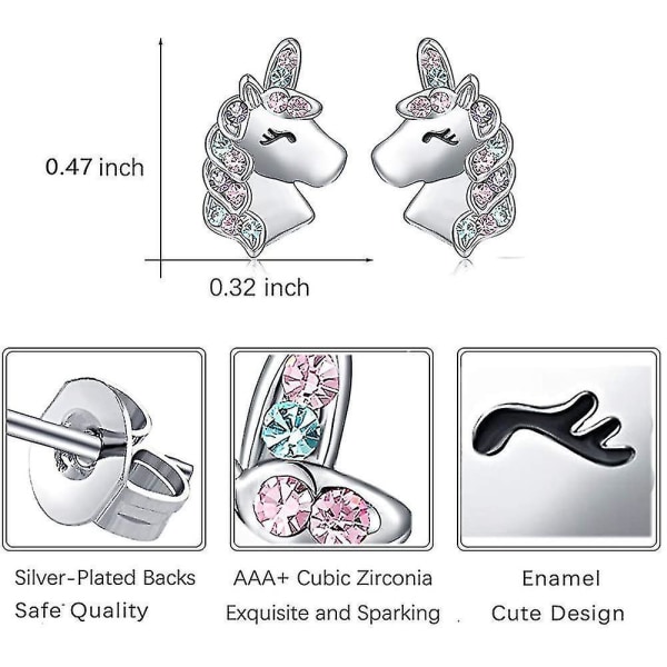 Sølv Unicorn Ørepynt Jenter Hypoallergeniske Cz Studs