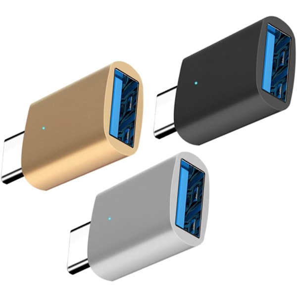 Usb-adapter 3 stk Type-c til Usb 3.0-konverter Rask dataoverføring for mobiler Nettbrett Laptoper Led