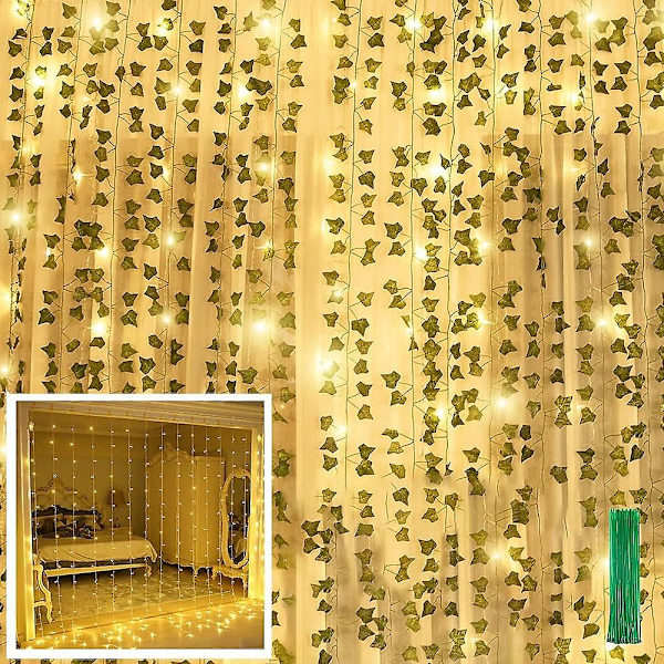 12-pak Kunstige Ivy Bladplanter 240 LED Vindue Gardinstreng