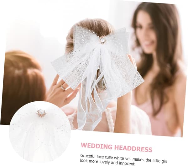 Brudslöja med rosett Hårklämma Elegant Bröllopsaccessoar Mjukt Flödande Design