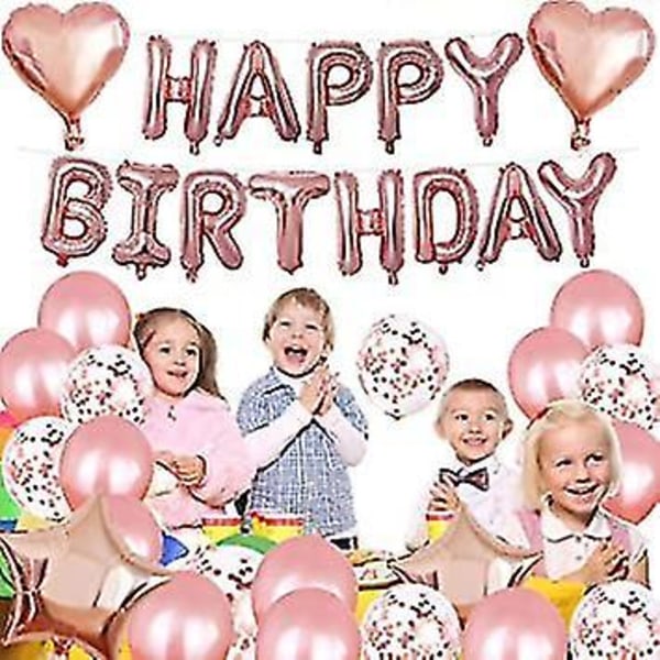Rosegull Ballongsett Bursdagsbanner Latex Konfettiballonger