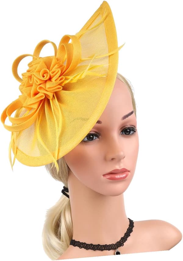 Mesh Brudehat Hårbånd Fascinator Clips til Kvinder Bryllup Teselskab Kirke Slør Tilbehør Gul
