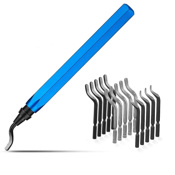 Avgradingsverktøy med metallhåndtak, 15 stk sett roterende avgradingsblader, håndavgradingsverktøy (blå)