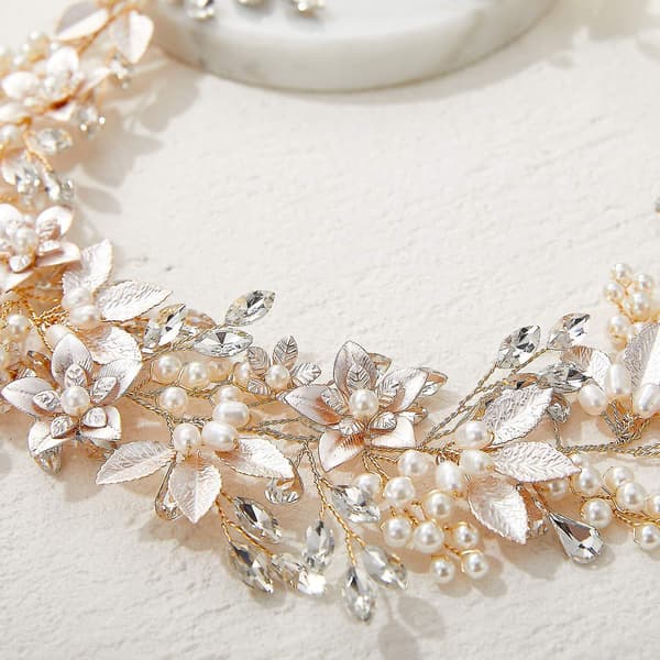 Håndlaget Rhinestone Bryllupshodeband Blomst-blad Brudhodeplagg