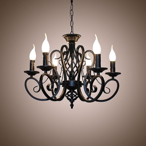 6-lys 53 cm Candle Style lysekrone Metalmalet finish