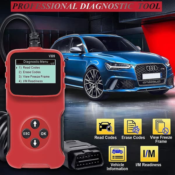 Kablet OBD2 Scanner til Bil, Plug & Play Kodelæser, Kablet OBD2 Scanner, HD LCD Skærm