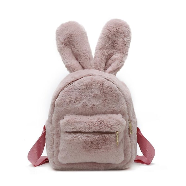 Women's Faux Fur Mini Backpack Cute Rabbit Ear Satchel Shoulder Bag Purse Plush Handbags (pink)