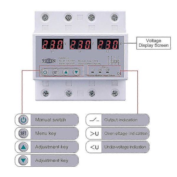Tomzn Kolmivaiheinen Säädettävä Yli- ja Alijännite Suoja Automaattinen Palautus Suojauslaite Guanzailta