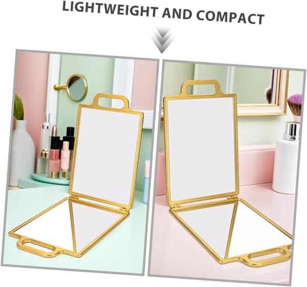 Guld Makeup Spejl med Stativ Håndfrit Dobbeltsidet Præcisionsreflektion Bærbart