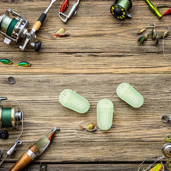 20 stk. hvite lysende rekebur, plastfiskefelle, lite avtakbart agnbøttefôr