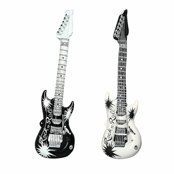 2x Vita Svarta Uppblåsbara Gitarrer Disco Uppblåsbar Maskeraddräkt Festrekvisita Musikalisk Wigslar