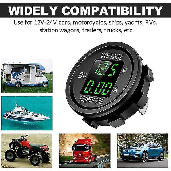 12V Vanntett LED Digital Voltmeter for Motorsykkel 9V-48V DC Strøm Voltmeter