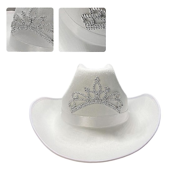 Hvid Cowboyhat Glimtende Cowgirl Hat Med Krone Tiara Sød Fødselsdagsfest Hat