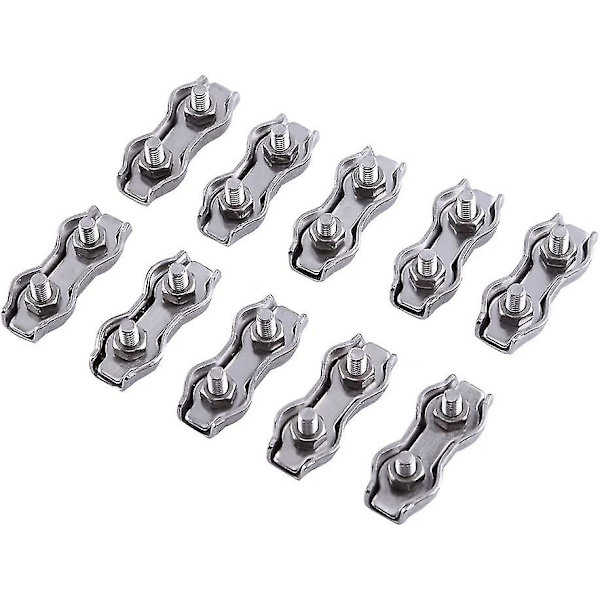 Dubbelklämma Ståltrådskabelklämma Tvingklämma Wire Rope Clip U-formad klämma Ring Topphylsa Klämma (silver) (10 st)