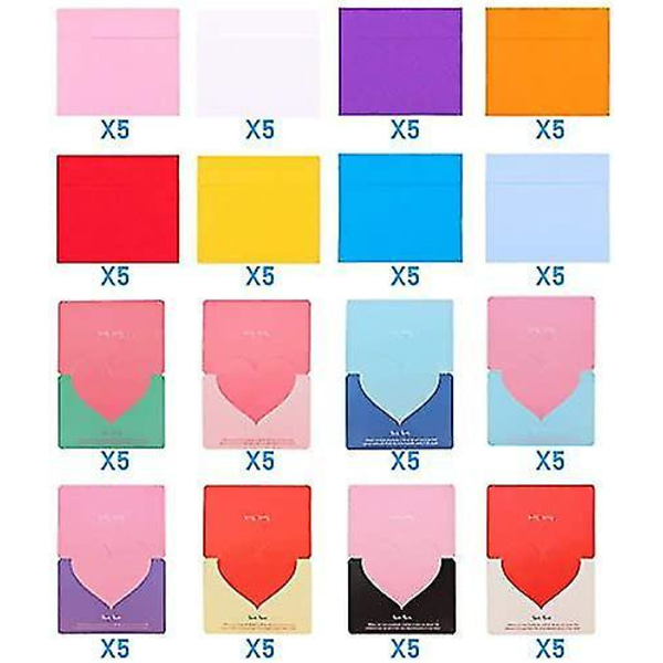 De Blank Kort 40 Hjerte Sæt Kuverter 8 Farve Assorteret