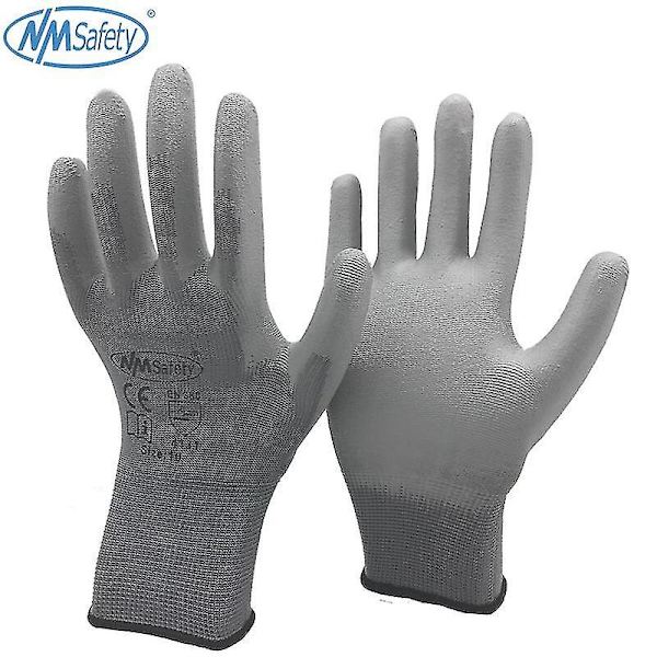 12 Par Arbetshandskar Svart PU Nylon Bomull