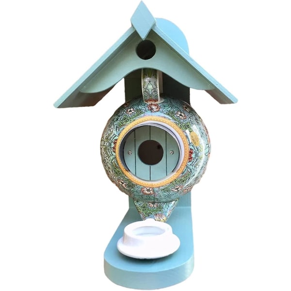 Bird House And Feeder,creative Teapot Tea Cup Design Wall Mount Resin Ornament