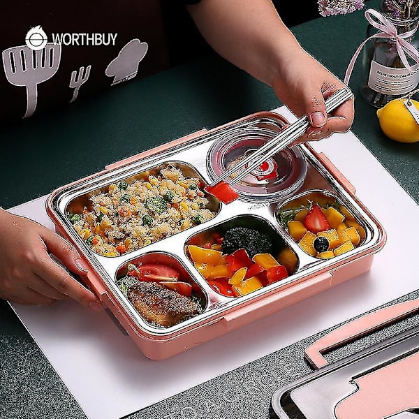 1300ml Pink Japansk Madkasse i Rustfrit Stål Bento Box
