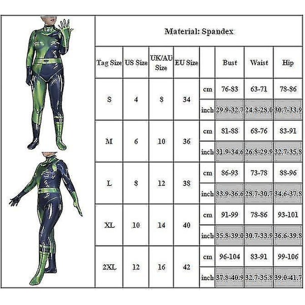 Shego Kostym Fancy Up Bodysuit Jumpsuit för Kvinnor Vuxna 2XL