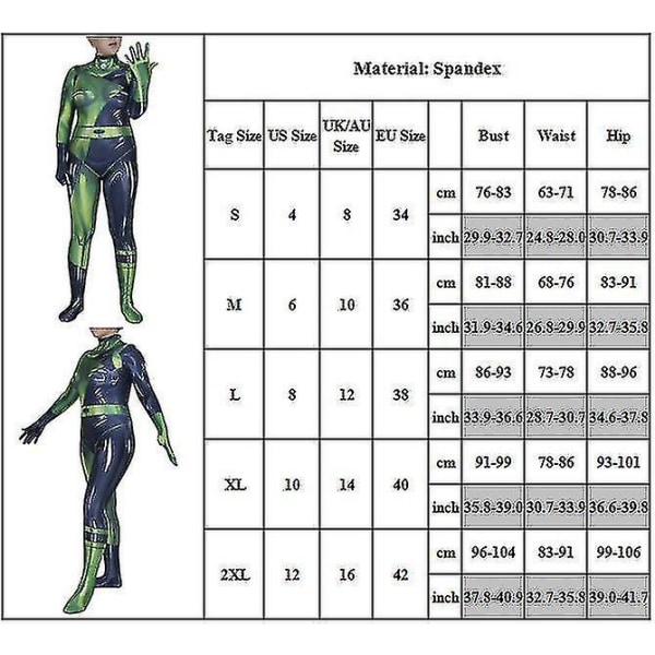 Shego Kostym Fancy Up Bodysuit Jumpsuit för Kvinnor Vuxna XL
