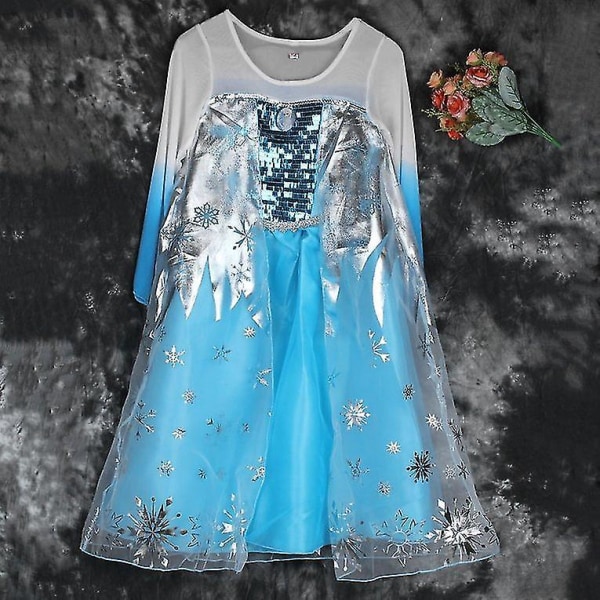 Ny Princess Girls kostym Snow Freeze Queen Cape Dress