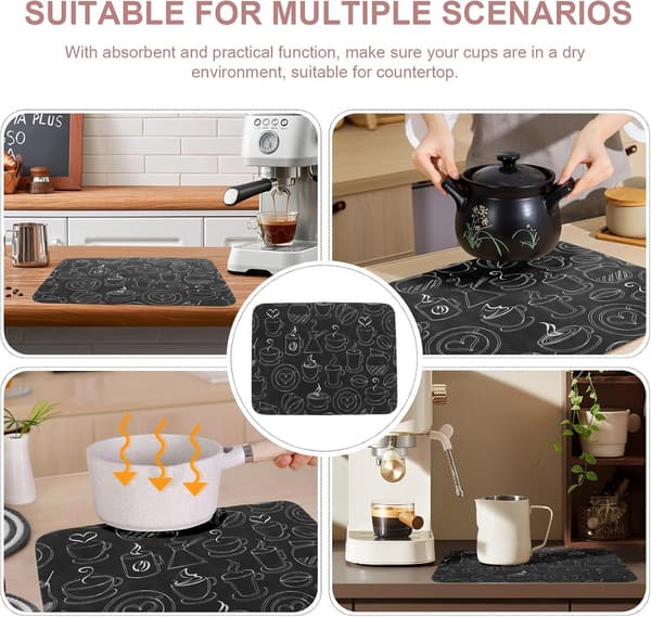 Kaffeoppvaskmatte Kaffemaskinmatte Svart Absorberende Sklisikker Multifunksjonell Matte