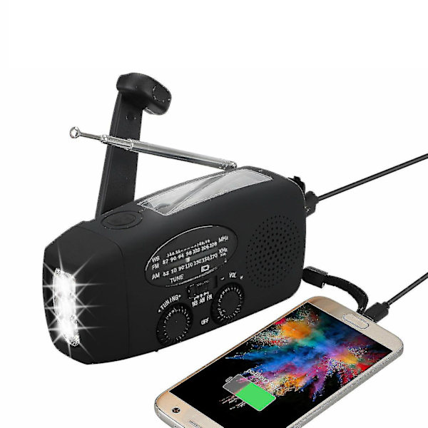 Nödhandvev Radio med Solpanel, AM/FM Dynamo LED Laddare