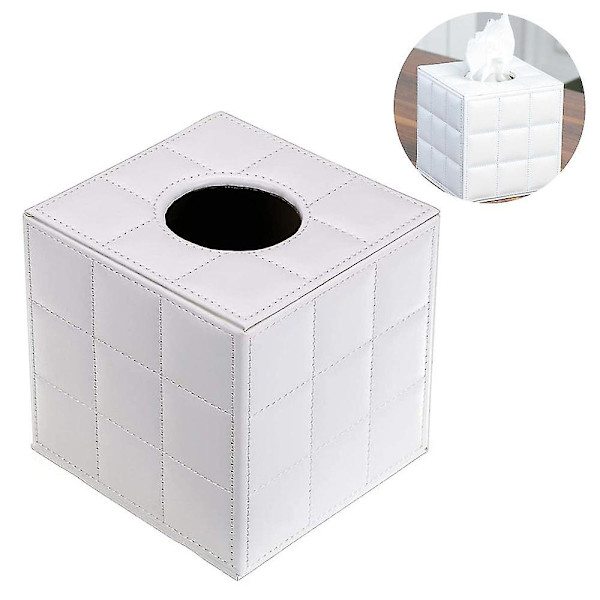 Moderni neliömäinen metallipaperinen nenäliinapidikotelo PU-nahasta White