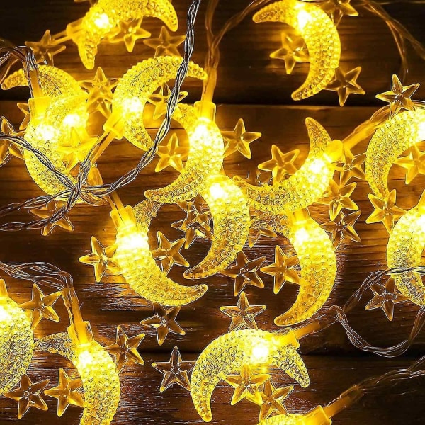 Ramadan dekorativa lampor 33ft 80 Led Moon Star Batteridriven