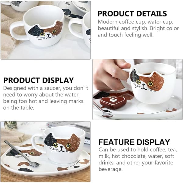 Keramisk Kat Kaffekop Underkop Sæt 200 ml Kapacitet med Stilfuldt Katte Design