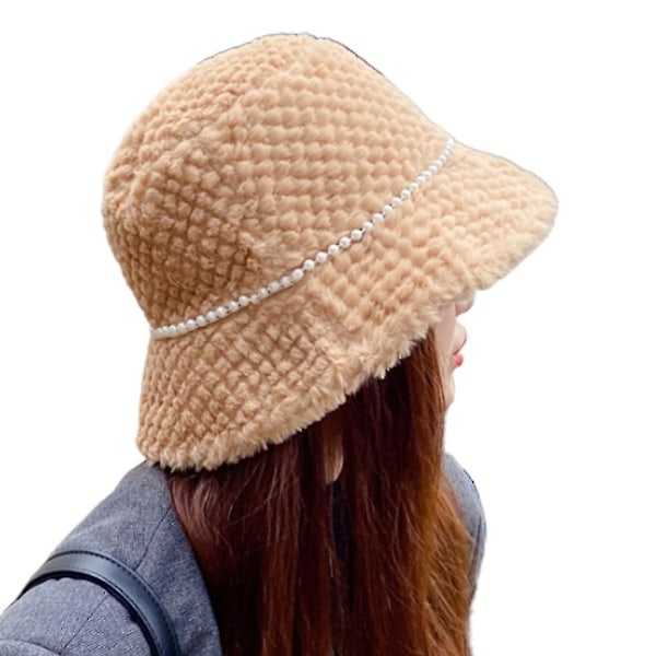Blød Plys Basin Hat Plys Varme Perler Fiskerhue Vild Varmt Udendørs Sport Khaki