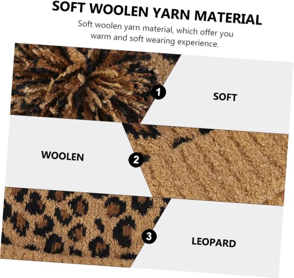Vinterstrikket lue med leopardmønster, varm tykk ullgarnlue for kvinner, vinterklær, brun