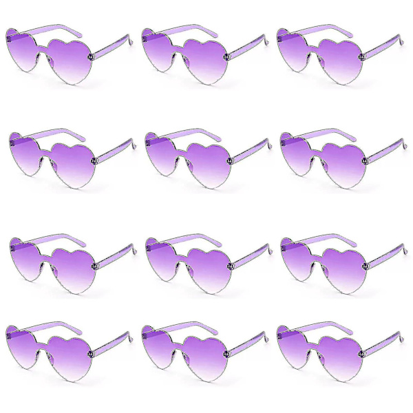 12 Par Hjärtformade Solglasögon, Kantlösa Hjärtglasögon Möhippa Solglasögon Transparenta Godisfärgade Hjärtformade Solglasögon För Kvinnor Tonåringar Festfavoriter Light Purple