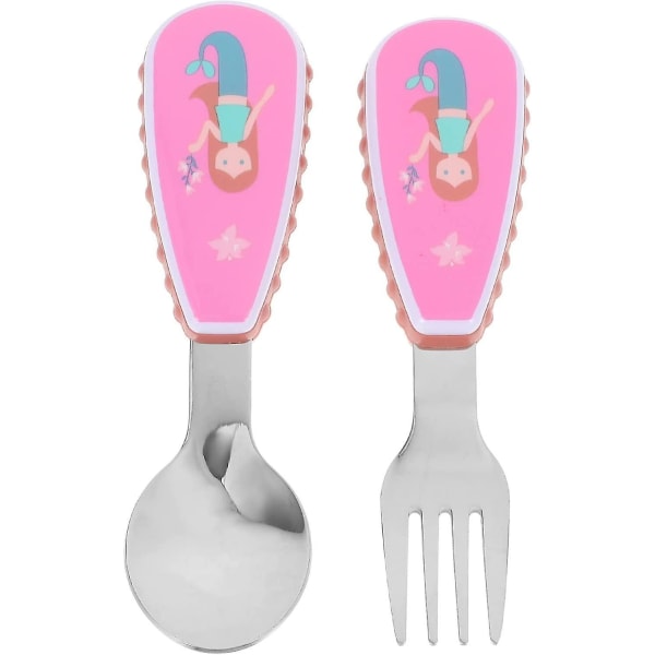 Babyskje- og gaffelsett, bærbart bestikk med boks og kort håndtak (rosa) (2 stk)