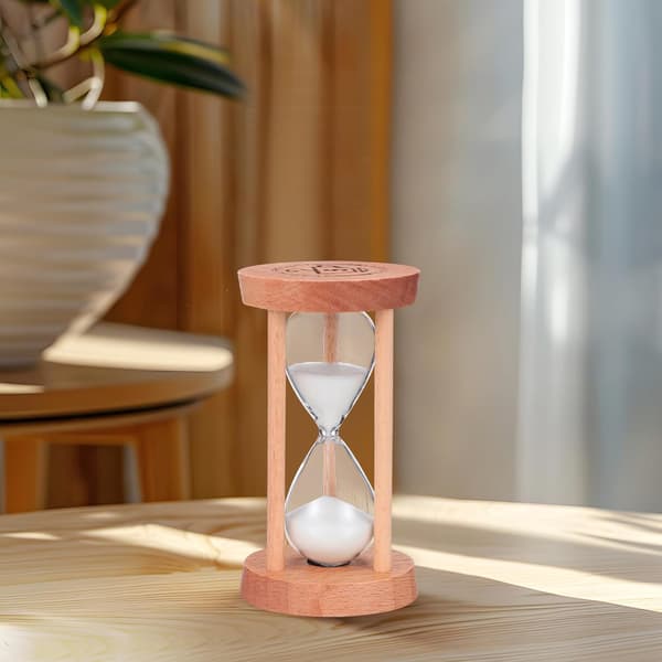 2 st 5-minuters vit sandtimer i glas med träram