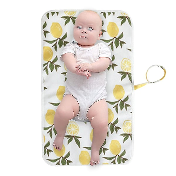 Bærbart stelleunderlag for baby, bleieveske, reisematte lemon