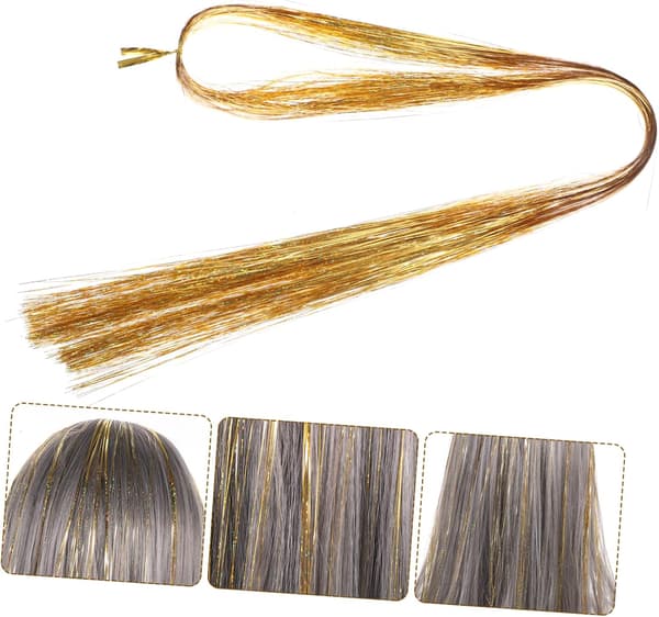 6 stk. gullglitter hår-tinsel-extensions glitrende fehår-glittersett for kvinner festfestival